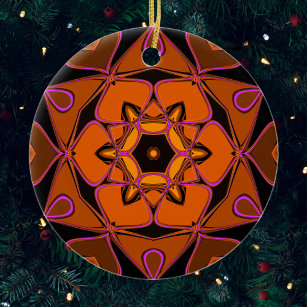 Cartoon Mandala Blume Orange Pink und Black Keramik Ornament