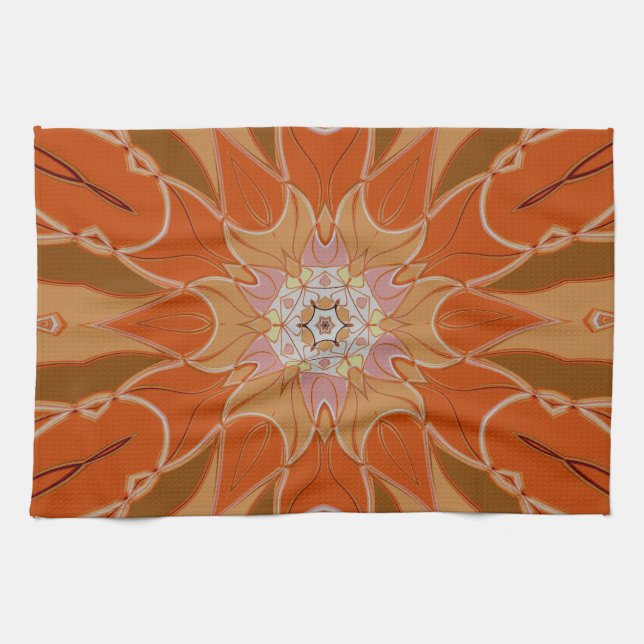 Cartoon Mandala Blume Orange und Pink Geschirrtuch (Horizontal)