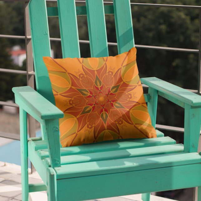 Cartoon Mandala Blume Orange und Rot Kissen (Von Creator hochgeladen)