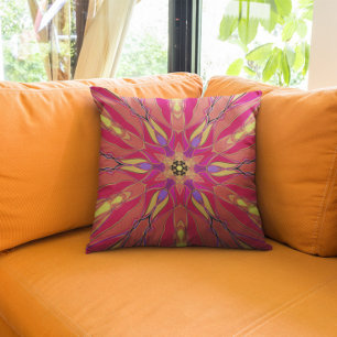 Cartoon Mandala Blume Rosa Gelb und Lila Kissen