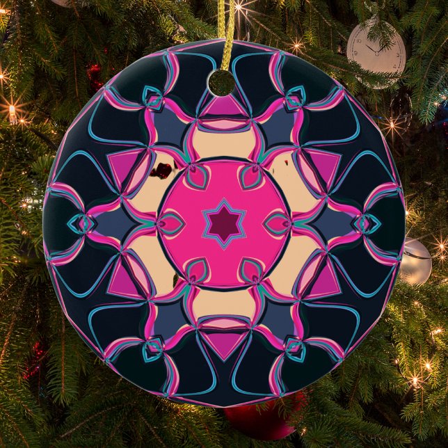 Cartoon Mandala Blume Rosa Gelb und Schwarz Keramik Ornament (Von Creator hochgeladen)