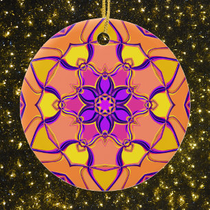 Cartoon Mandala Blume Rosa Lila und Orange Keramik Ornament
