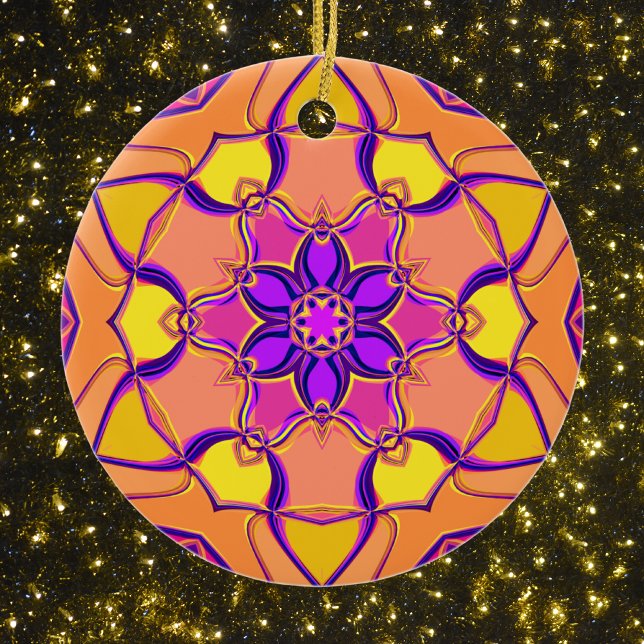 Cartoon Mandala Blume Rosa Lila und Orange Keramik Ornament (Von Creator hochgeladen)