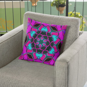 Cartoon Mandala Blume Rosa und Blau Kissen