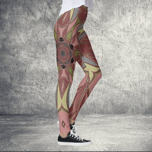 Cartoon Mandala Blume Rosa und Gelb Leggings