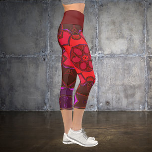 Cartoon Mandala Blume Rosa und Lila Capri Leggings
