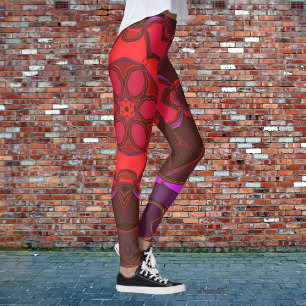 Cartoon Mandala Blume Rosa und Lila Leggings