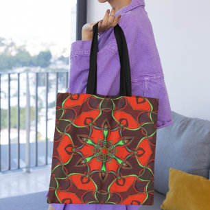 Cartoon Mandala Blume Rot und Aquamarin