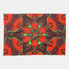 Cartoon Mandala Blume Rot und Aquamarin Geschirrtuch