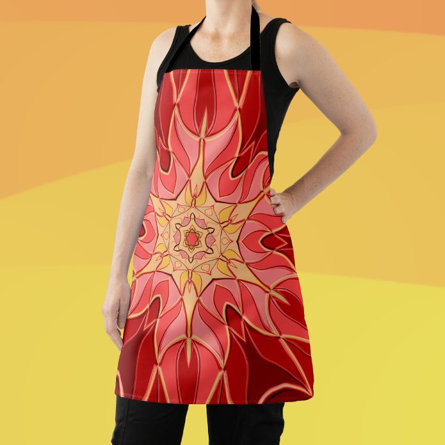 Cartoon Mandala Blume Rot und Orange Schürze (Von Creator hochgeladen)