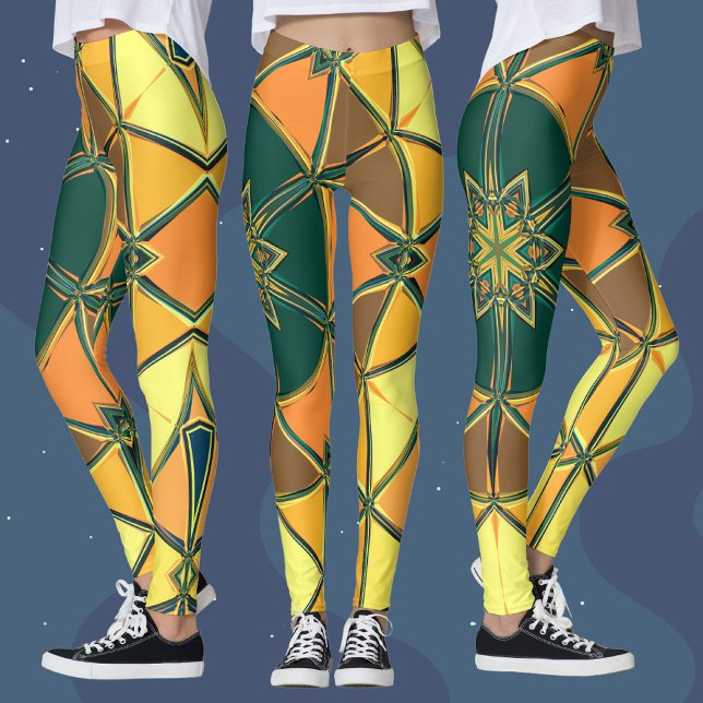 Cartoon Mandala Gelb- und Gelborange sowie Grün Leggings (Von Creator hochgeladen)