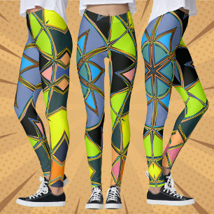 Cartoon Mandala Green Blue und Orange Leggings