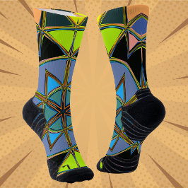 Cartoon Mandala Green Blue und Orange Socken