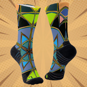 Cartoon Mandala Green Blue und Orange Socken