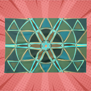 Cartoon Mandala Green Blue und Yellow Geschirrtuch