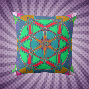 Cartoon Mandala Green Red und Blue Kissen