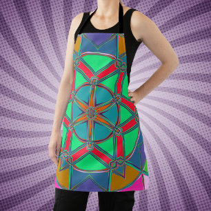 Cartoon Mandala Green Red und Blue Schürze