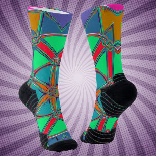 Cartoon Mandala Green Red und Blue Socken