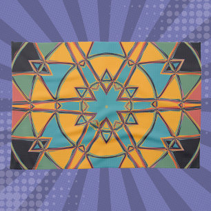 Cartoon Mandala Yellow Blue und Orange Geschirrtuch