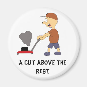 Cartoon-Mann mit Rasenmäher Magnet