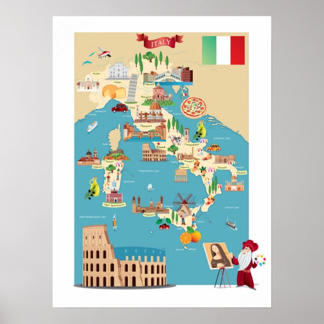 Cartoon Map Italiens Poster (Vorne)