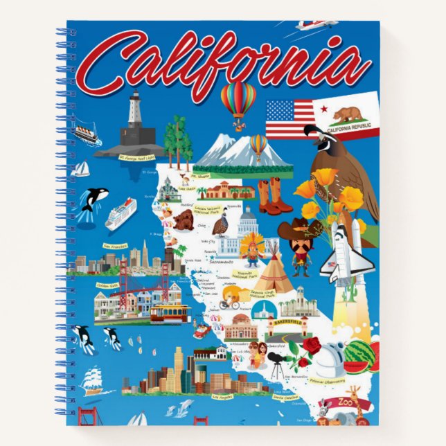Cartoon Map of California Notizbuch (Vorderseite)