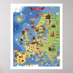 Cartoon Map of Europe Poster