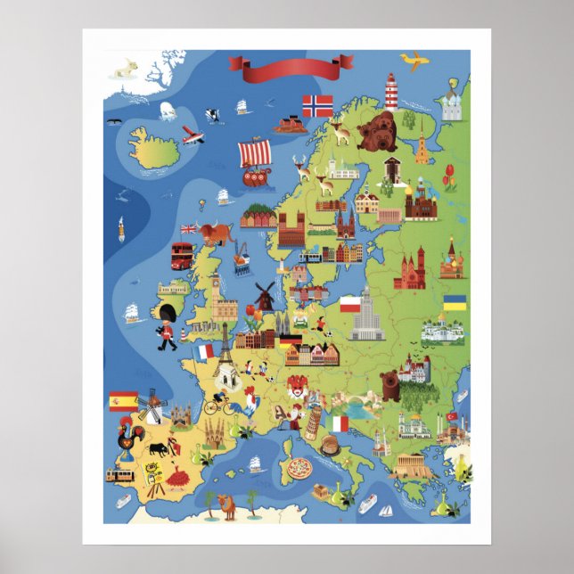 Cartoon Map of Europe Poster (Vorne)