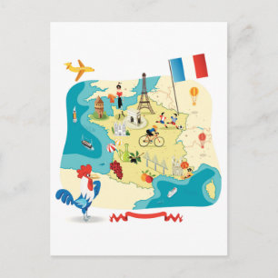Cartoon Map of France Postkarte