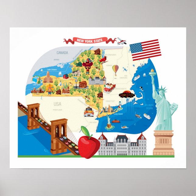 Cartoon Map of New York Staat Poster (Vorne)