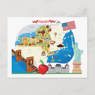 Cartoon Map of New York Staat Postkarte