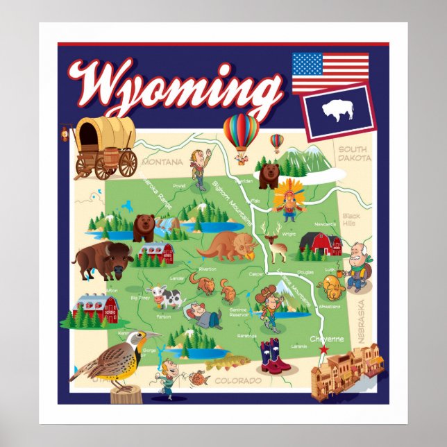 Cartoon Map of Wyoming Poster (Vorne)