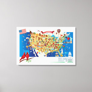 Cartoon Map USA Leinwanddruck