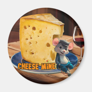 Cartoon Maus in Liebe mit einem Stück Käse auf ein Magnet