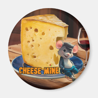 Cartoon Maus in Liebe mit einem Stück Käse auf ein Magnet