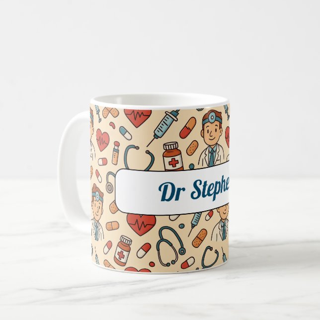 Cartoon Medical Doctor Science Muster Kaffeetasse (Vorderseite Links)