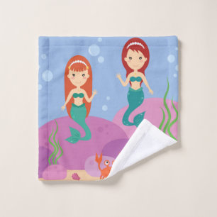 Cartoon Meerjungfrauen schwimmen im Meer Waschlappen