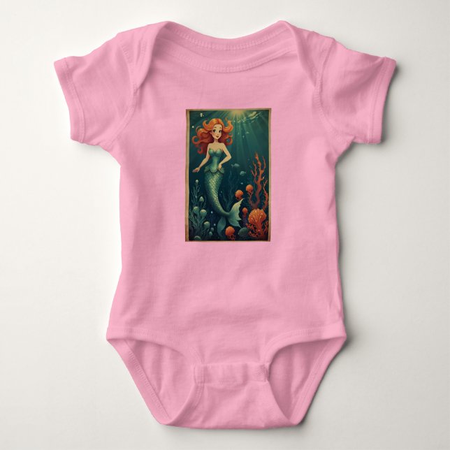 Cartoon Mermaid Beach Adorable Ocean Themed Baby Strampler (Vorderseite)
