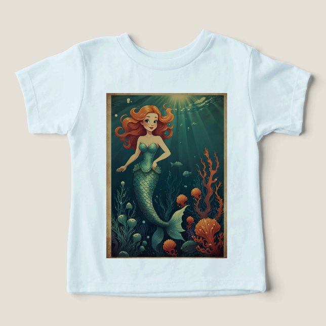 Cartoon Mermaid Girls T-Shirt Whimsical Ocean (Design Vorderseite)