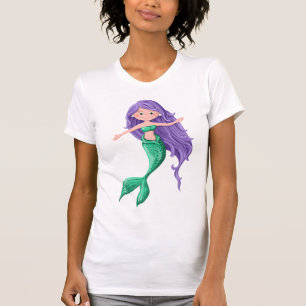 Cartoon Mermaid mit Lila Haar T-Shirt
