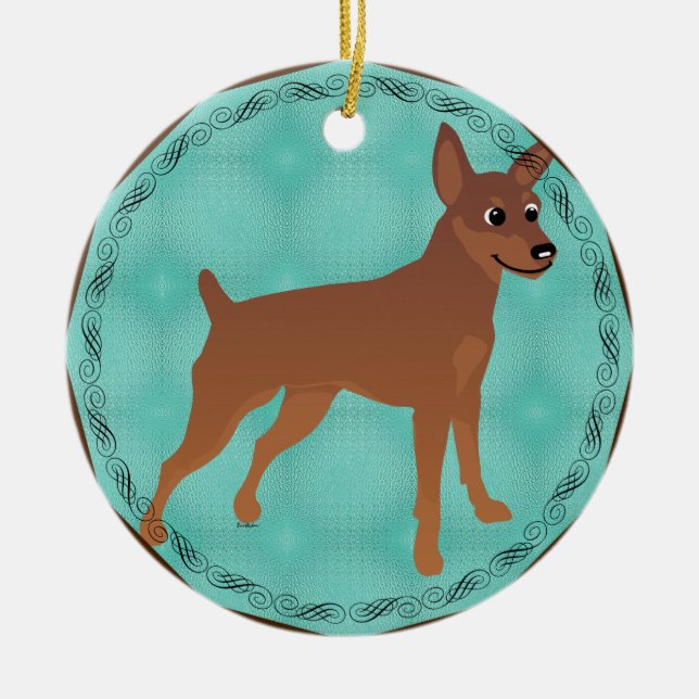 Cartoon Miniatur Pinscher Roter Seidengrube Docked Keramik Ornament (Vorne)