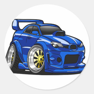 Cartoon mit blauer Muskelkraft - Rückfärbung wä Runder Aufkleber