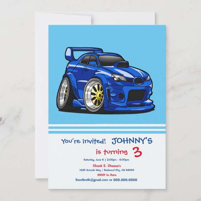 Cartoon mit blauer Muskelkraft - Rückfärbung wähle Einladung (Vorderseite)