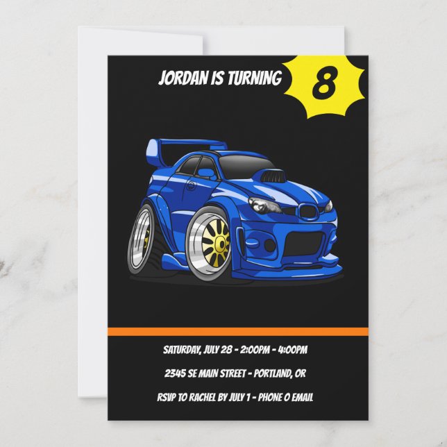 Cartoon mit blauer Muskelkraft - Rückfärbung wähle Einladung (Vorderseite)