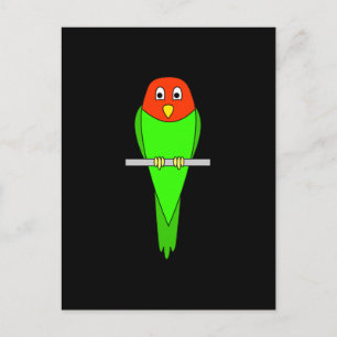 Cartoon mit Parkett. Vogel auf einer Terrasse. Postkarte