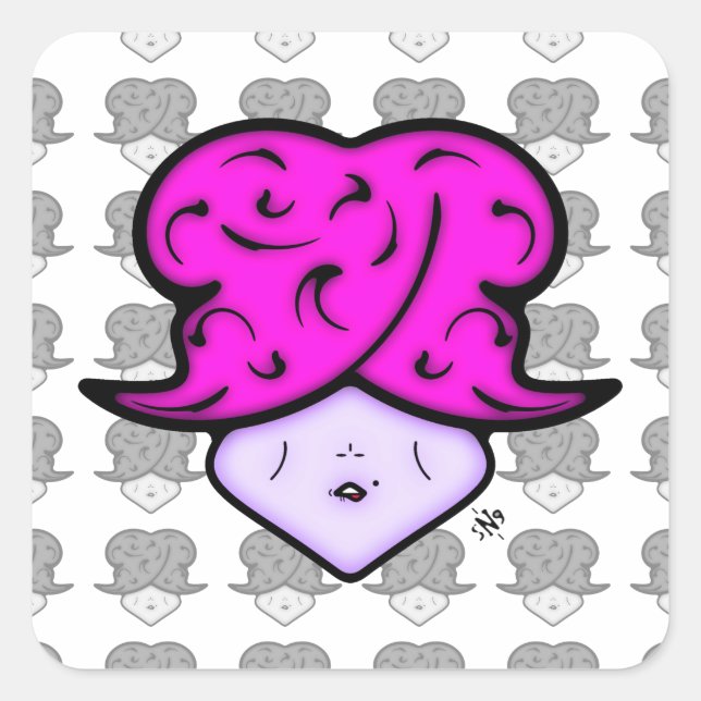 Cartoon mit Schönheitszeichen und Hut v1.1 Quadratischer Aufkleber (Vorderseite)