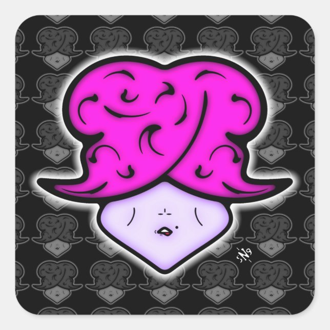 Cartoon mit Schönheitszeichen und Hut v2.1 Quadratischer Aufkleber (Vorderseite)