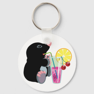 cartoon mole drinking cocktail keychain schlüsselanhänger