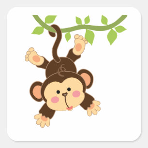Cartoon Monkey Baby Quadratischer Aufkleber