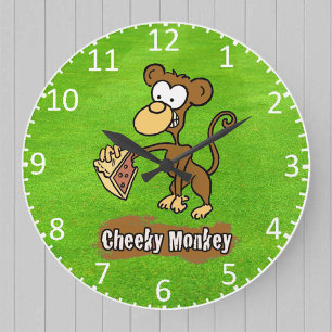 Cartoon Monkey Design Große Wanduhr